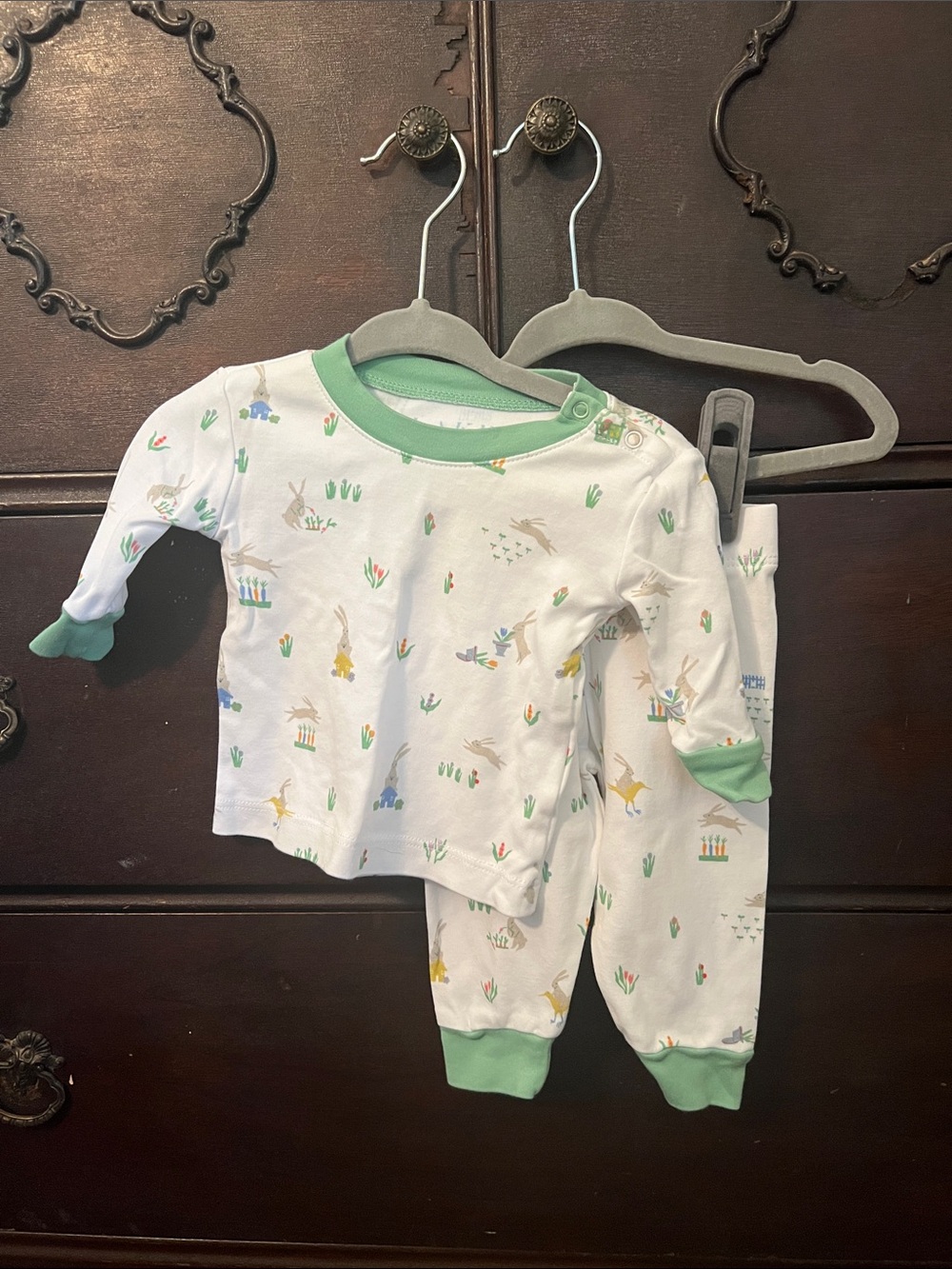 White and Green Kids Pajama Set with Animal Print
